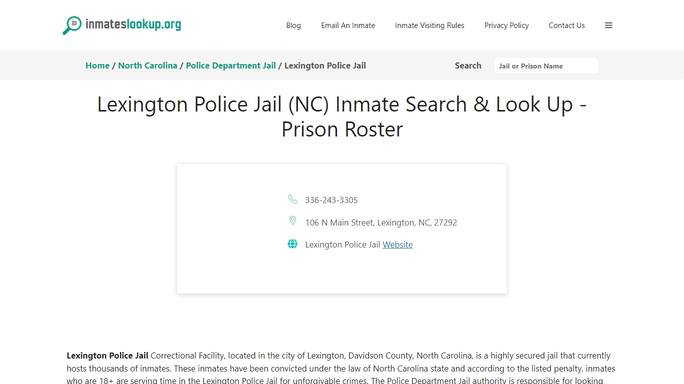 Lexington Police Jail (NC) Inmate Search & Look Up - Prison Roster